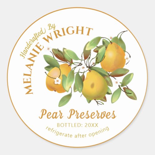 Pear Fruit Canning Classic Round Sticker