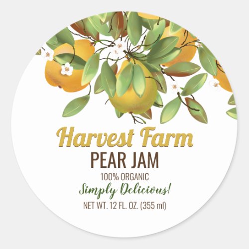 Pear Fruit Jam Jar Classic Round Sticker