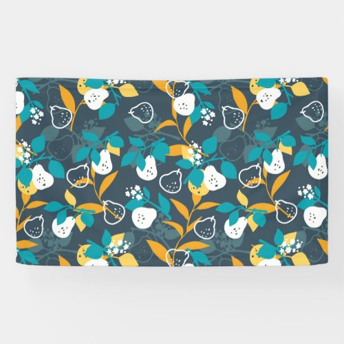  Pear Fruit Plant in Black Color Pattern Banner