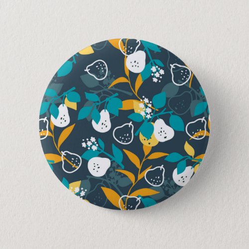  Pear Fruit Plant in Black Color Pattern Button