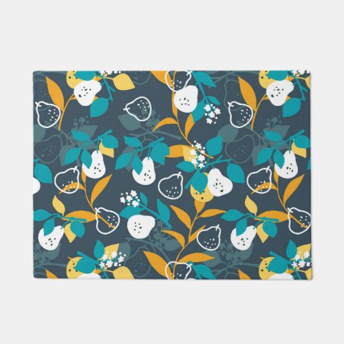  Pear Fruit Plant in Black Color Pattern Doormat