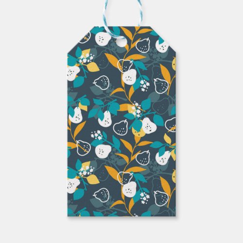  Pear Fruit Plant in Black Color Pattern Gift Tags