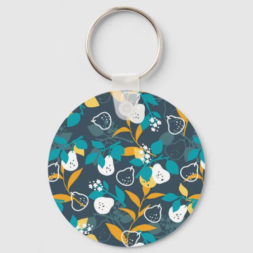  Pear Fruit Plant in Black Color Pattern Keychain