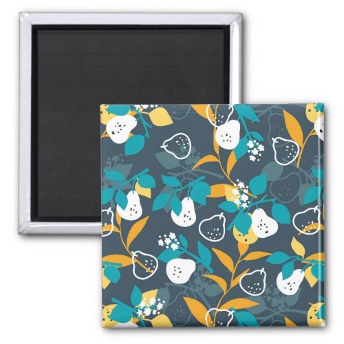  Pear Fruit Plant in Black Color Pattern Magnet