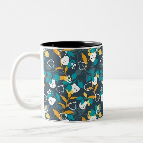 Pear Fruit Plant in Black Color Pattern Two_Tone Coffee Mug