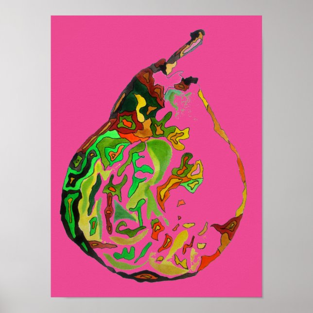 Pear fruit pop art watercolour art illustration poster (Front)
