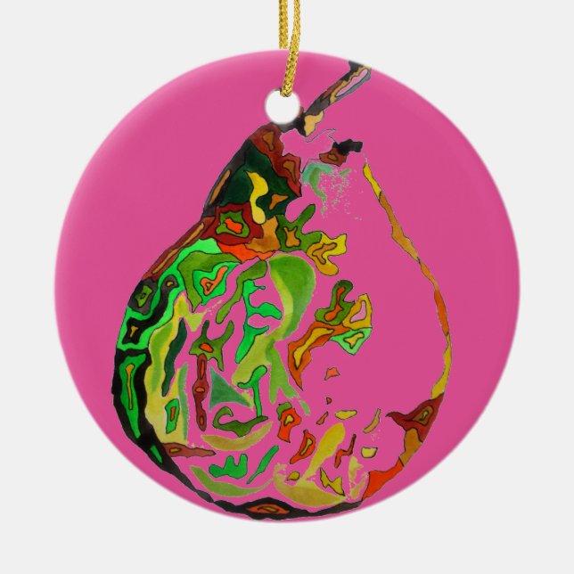 Pear fruit pop art watercolour illustration ceramic ornament (Front)