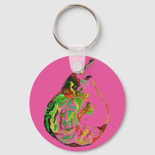 Pear fruit pop art watercolour illustration keychain