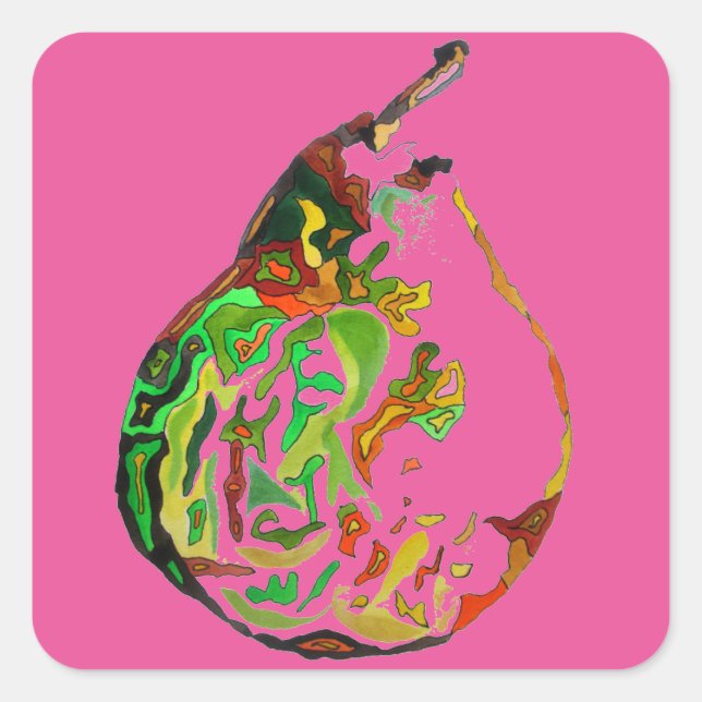 Pear fruit pop art watercolour illustration square sticker (Front)