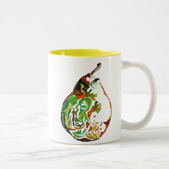 Pear fruit pop art watercolour illustration Two-Tone coffee mug (Right)