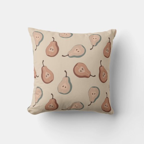 Pear Fruit Slices Pattern Muted Earth Tones Outdoor Pillow