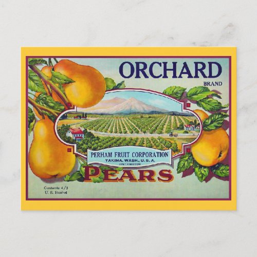 Pear Fruit Vintage Crate Label Postcard