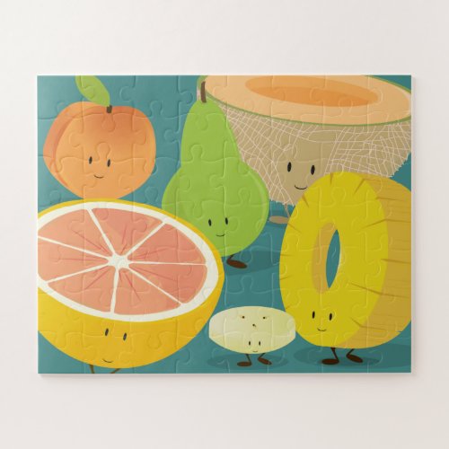 Pear Grapefruit Pineapple Peach Cartoon Cute Food Jigsaw Puzzle