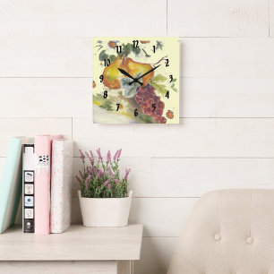 pear & grapes round clock