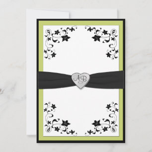 Pear Green and Black Monogrammed Invitation