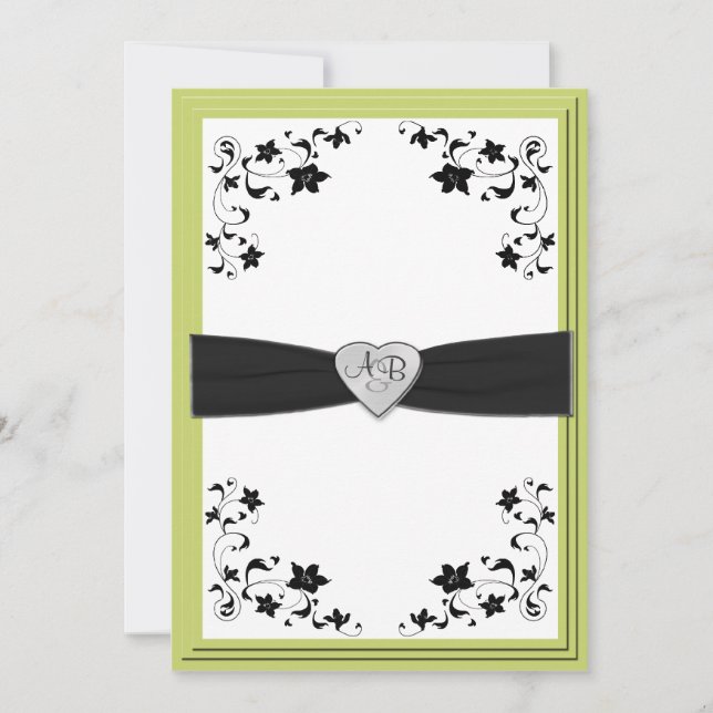 Pear Green and Black Monogrammed Invitation (Front)