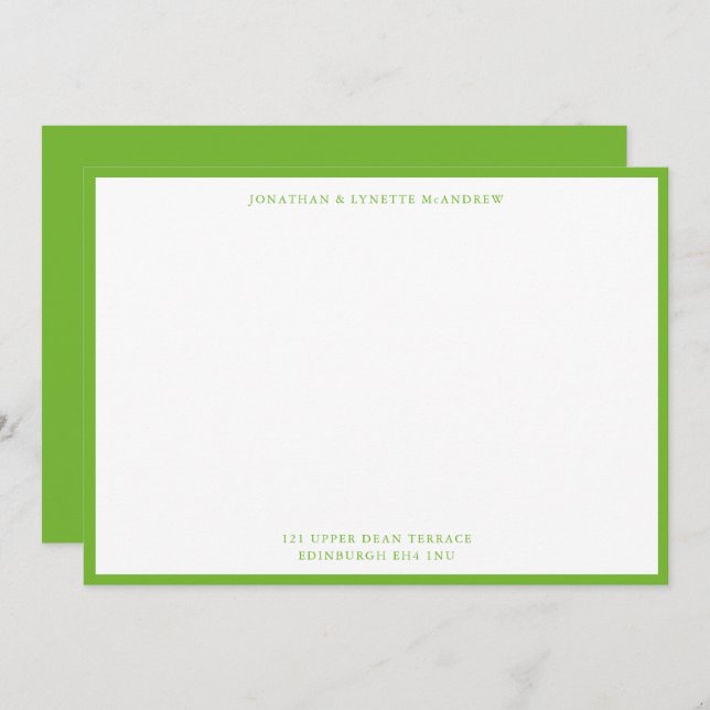 Pear Green Classic Border Flat Note Card (Front/Back)