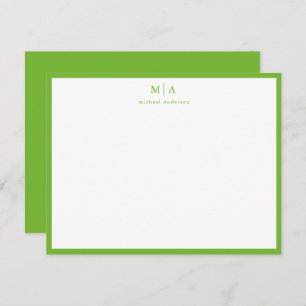 Pear Green Classic Border Monogram Correspondence Note Card