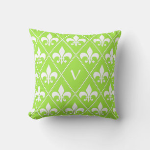 Pear Green Fleur de Lis with monogram initial Throw Pillow