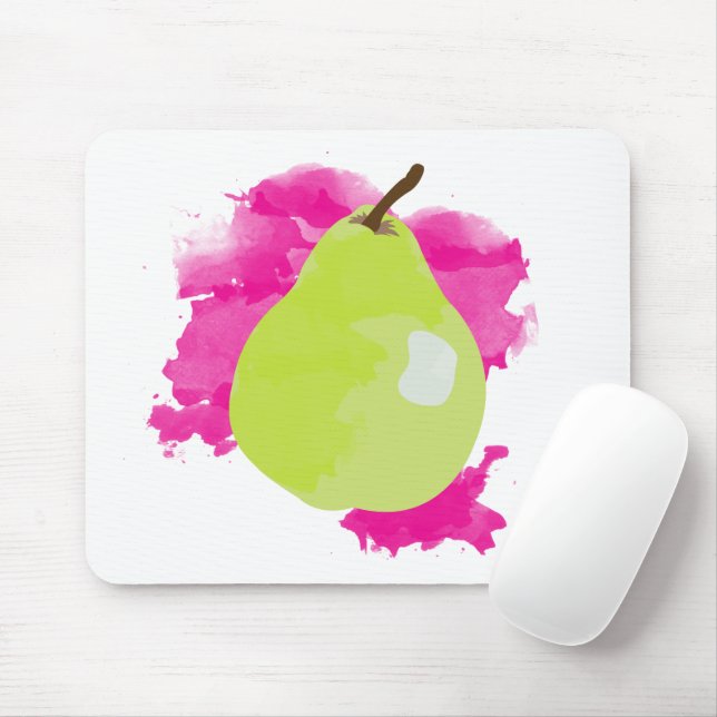 Pear Illustration with Pink Watercolor Splash Mouse Pad (With Mouse)