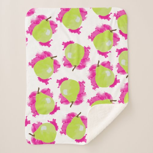 Pear Illustration with Pink Watercolor Splash Sherpa Blanket