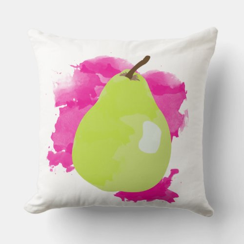 Pear Illustration with Pink Watercolor Splash Throw Pillow