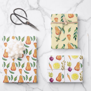 Pear Lemon Beets Wtercolor Art Hand-painted Wrapping Paper Sheets