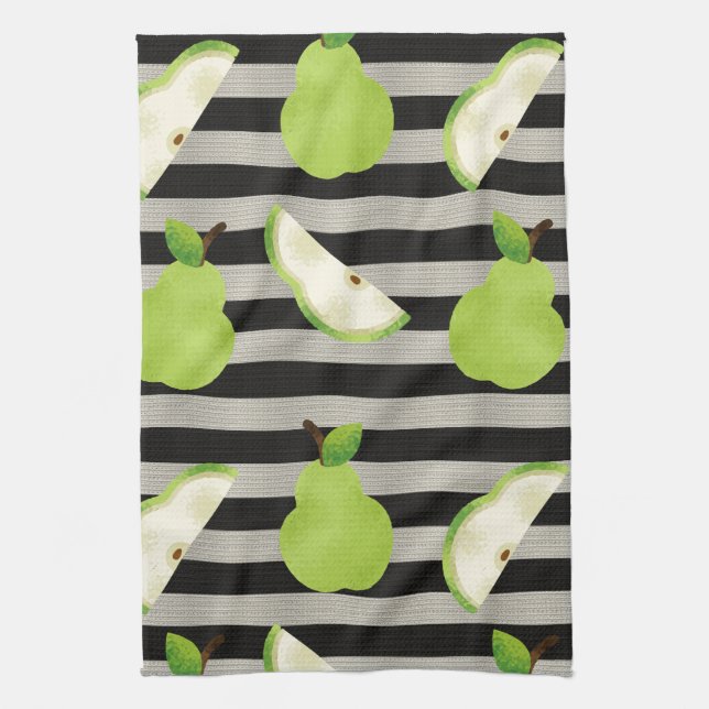Pear Modern Black & White Stripes Kitchen Towel (Vertical)