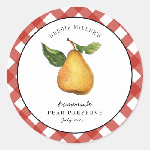 Pear Preserve Plaid Circle Food Label