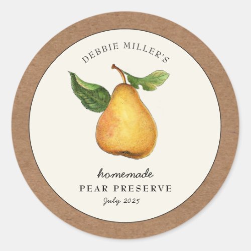Pear Preserve with Kraft paper border Food Label
