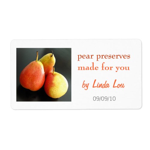 Pear Preserves or jam label