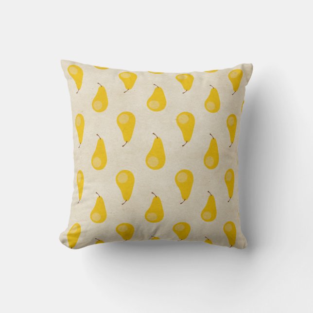 Pear Print Yellow Fruit Pears Classic Preppy Throw Pillow (Front)