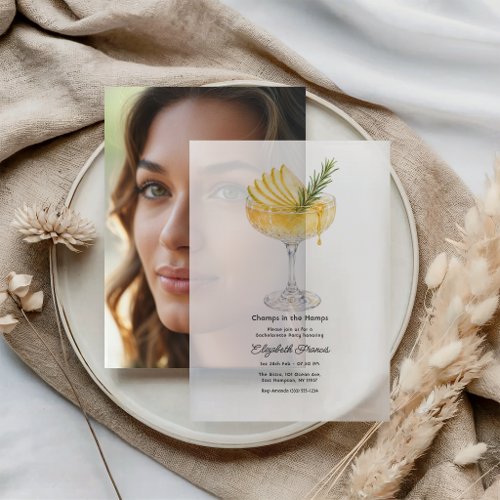 Pear Rosemary Cocktail Hamptons Bachelorette Vellum Invitations