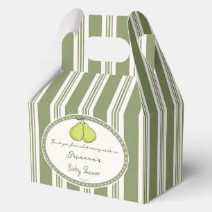 Pear sage green retro stripes baby shower custom favor boxes