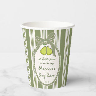 Pear sage green retro stripes baby shower custom paper cups