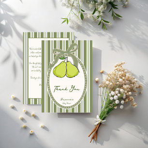 Pear sage green retro stripes baby shower thank you card