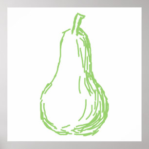 Pear Sketch. Line illustration in green. Poster