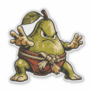 Pear Sumo — Funny Fruit Sumo Wrestler Vintage  Sticker