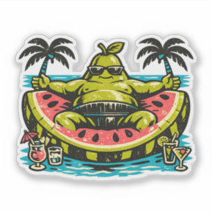 Pear Sumo Pool Float — Vintage Summer Relaxation Sticker