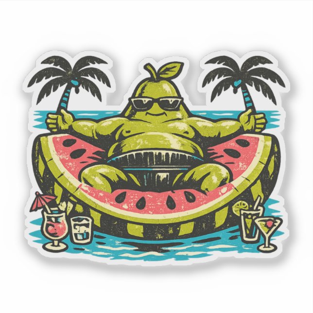 Pear Sumo Pool Float — Vintage Summer Relaxation Sticker (Front)