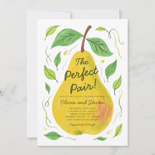 Pear Theme The Perfect Pair Couple Shower Invitation (Front)
