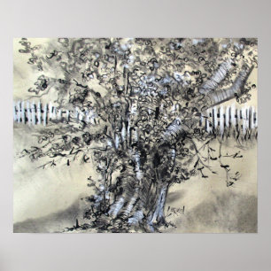 Pear Tree and Pickets / Artist Larry Lerew Poster