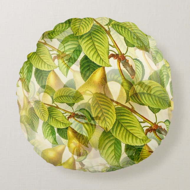 Pear Tree Branches & Pears Pattern  Round Pillow (Front)
