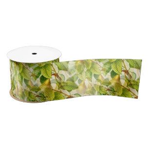 Pear Tree Branches & Pears Pattern Satin Ribbon