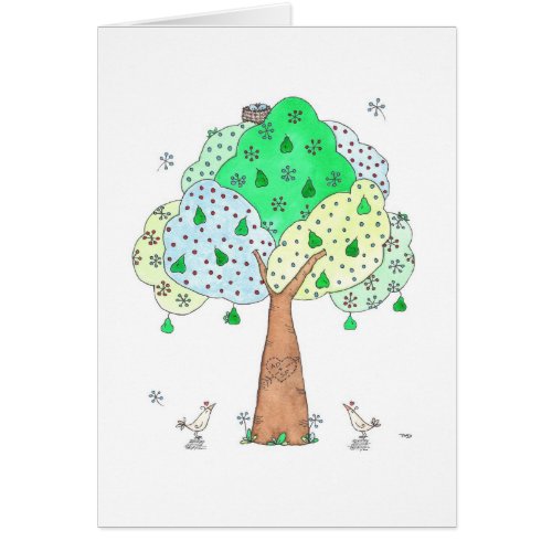 Pear Tree Carving Add Your Initials Greeting Card