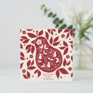 Pear Tree Partridge - Cranberry Red Holiday Card