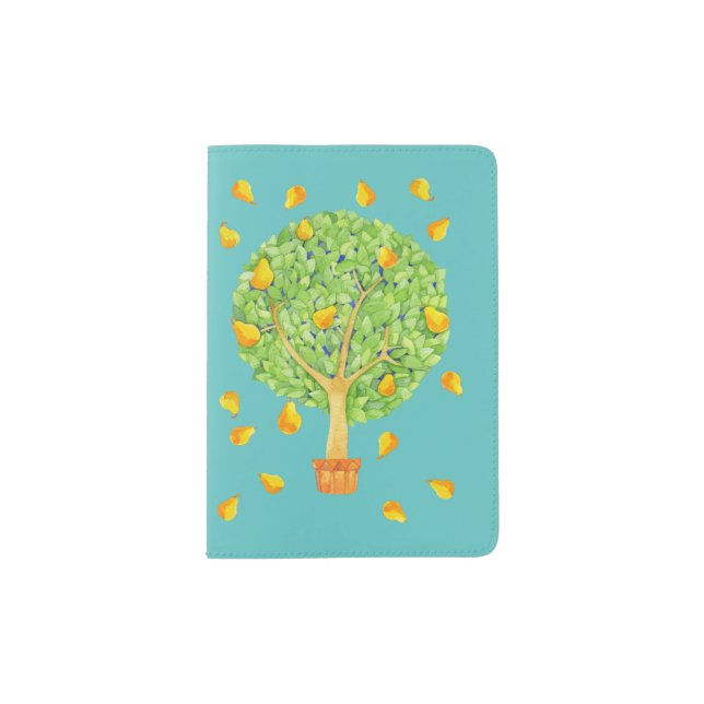 Pear Tree Pears teal Passport Holder (Front)