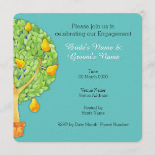 Pear Tree teal Square Engagement Invitation