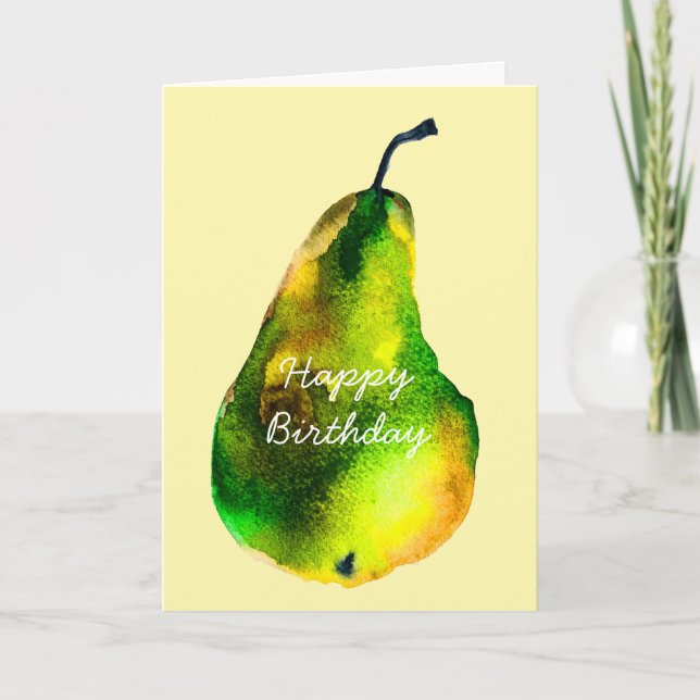 Pear watercolor green fruit card (Front)