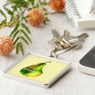 Pear watercolor green fruit keychain